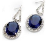 Pair of diamond and blue stone pendant e