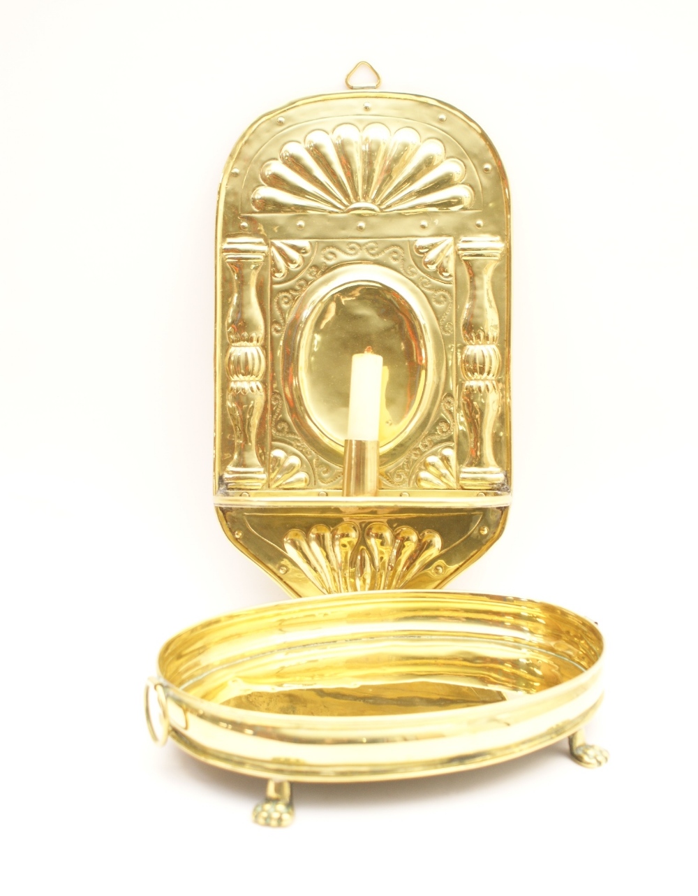 Dutch pressed brass candle bracket, 41cm