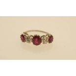 Ruby and diamond five stone ring, the ce