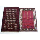 Afghan woollen prayer rug, red field with fawn border, size approx.