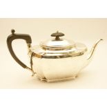George V silver teapot, Sheffield 1916, plain form with ebony finial and handle, height 13cm,