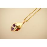 14ct gold and amethyst leaf form open pendant,