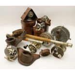 Assortment of sea and trolling fishing accessories including Vom Hofe American leather reel box,