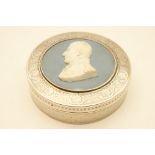 Jasperware Duke of Wellington commemorative medallion, set within a French silver circular box,