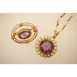 15ct gold amethyst and pearl pendant,