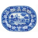 Rogers blue and white Elephant pattern meat plate, impressed marks 'Rogers',