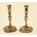 Pair of Continental silver miniature taper sticks, London import marks for 1890,