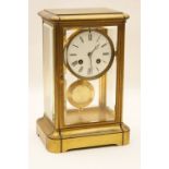 Victorian four glass mantel clock by Japy Freres, white enamel dial with Roman numerals,