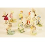 Collection of nine Royal Worcester Month figures designed by F G Doughty, comprising January (a/f),