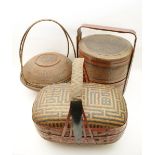 Three traditional Eastern wicker baskets,