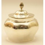 Edwardian silver tea caddy, Birmingham 1902, lobed oval form with domed cover with flame finial,
