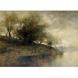 J Finney (active late 19th Century), Sefton Park in the morning mist, signed oil on canvas,