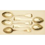 Four Victorian silver fiddle pattern table spoons by Joseph and Albert Savory, London 1844,