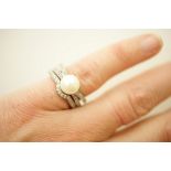 18ct white gold pearl and diamond ring,