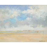 George Thompson (Contemporary), Hilbre Island from Heswall, low tide, signed oil on canvas board,