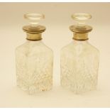 Pair of modern silver mounted cut glass scent bottles, square section, complete with stoppers, 14.