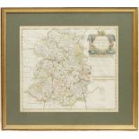 Robert Morden hand coloured map of Shropshire, published 1722,