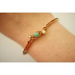 Edwardian 15ct gold turquoise and pearl bangle,