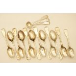 Twelve Victorian silver fiddle pattern teaspoons by Joseph and Albert Savory, London 1849,