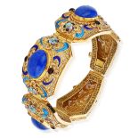 Chinese silver gilt filigree and lapis lazuli enamelled bracelet,