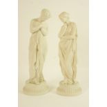 Matched pair of Victorian parian figures of Grecian maidens, circa 1870,