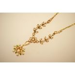 9ct gold pearl and peridot pendant necklace,