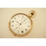 George V 9ct gold chronograph pocket watch, circa 1911, white enamel dial with Roman numerals,