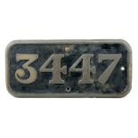 Great Western Railway cabside plate '3447', cast in brass with four bolt points,