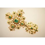 Antique emerald and yellow gold pendant in the Renaissance style, centred with an emerald of approx.