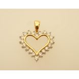 Diamond heart shaped pendant, in 18ct yellow and white gold,