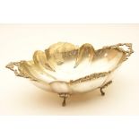 Continental 800 standard silver bowl, 20th Century, lobed oval form with twin handles,