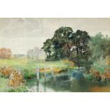 Henry John Yeend King (1855-1924), River landscape in summer, signed watercolour, 17.