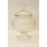 George V cut glass punch bowl and cover, with ball finial,