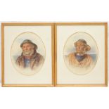 James Drummond (1816-1877), Pair, Portraits of fishermen, watercolours, signed and dated 1870, oval,