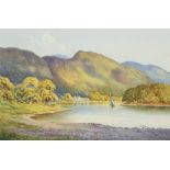 Warren Williams (1863-1918), Derwent Water and Falcon Crag, signed watercolour,