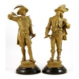 Pair of French gilt and painted spelter figures of cavaliers, late 19th Century,