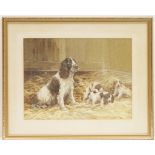 Reuben Ward Binks (1880-1950), Spaniel bitch with pups, gouache, signed,