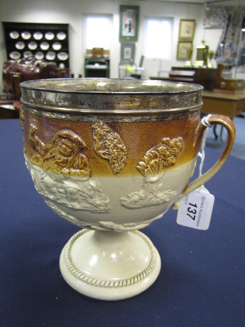 Early Victorian salt glazed stoneware hunting loving cup, - Image 3 of 8
