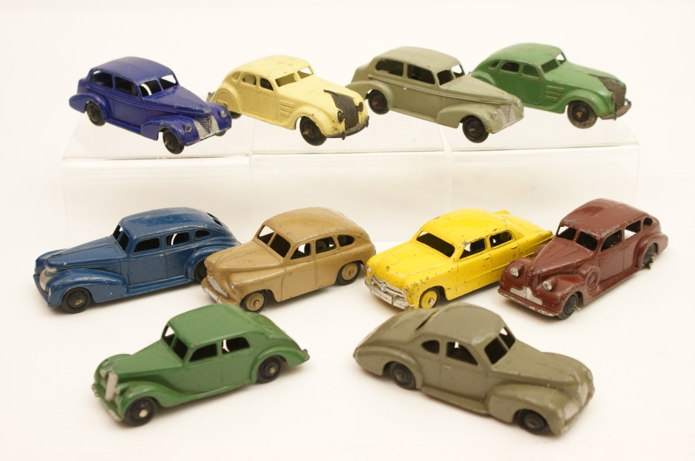 Dinky saloon cars including two open chassis type, the remainder later,