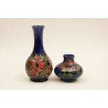 Moorcroft Anemone small bottle vase, blue ground, impressed marks,