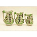 Set of three Victorian pearlware relief moulded jugs 'The Volunteer Rifle Corps',