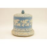 Victorian light blue jasperware stilton cheese dish and cover,