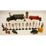 Timpo Toys Pickfords articulated removal lorry; also a Dinky petrol tanker; ten Dinky road signs;