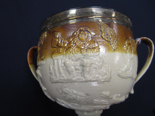 Early Victorian salt glazed stoneware hunting loving cup, - Image 7 of 8