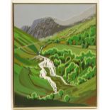 Alex Campbell (Contemporary), Waterfall on Watkin Path, Snowdonia, signed acrylic on canvas,