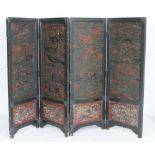 Chinese lacquered four fold dressing screen, late 19th Century,