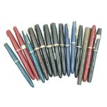 Four Parker 'Duofold' fountain pens, also eight further Parker fountain pens,
