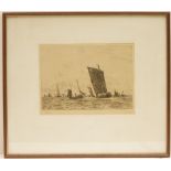 William Lionel Wyllie (1851-1931), Fleet of fishing smacks, drypoint etching,