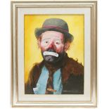 Hal Crecy (American, Contemporary), Sad faced clown, acrylic on canvas, signed,