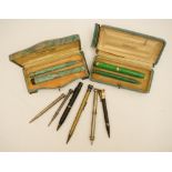 Two Curzons Ltd of Liverpool and London 'Joy' fountain pen and propelling pencil sets,